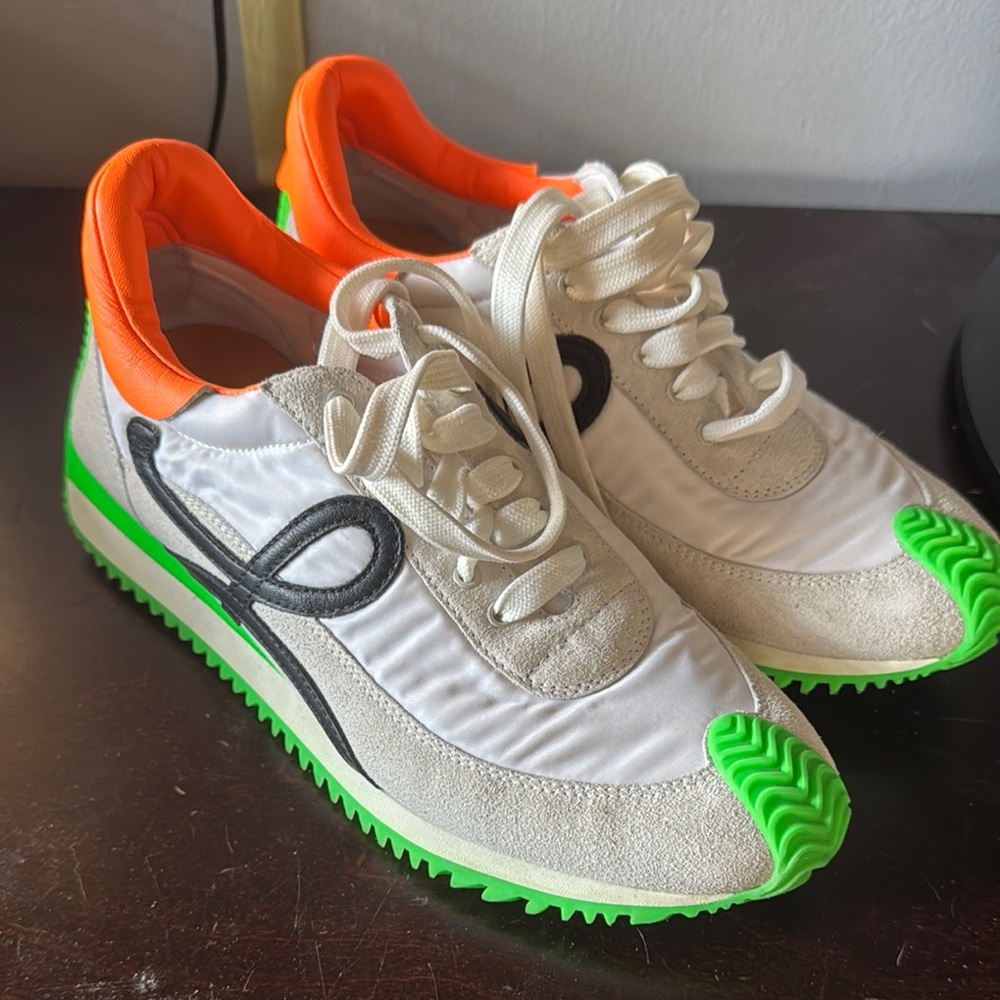 Loewe White and Neon Green Sneakers